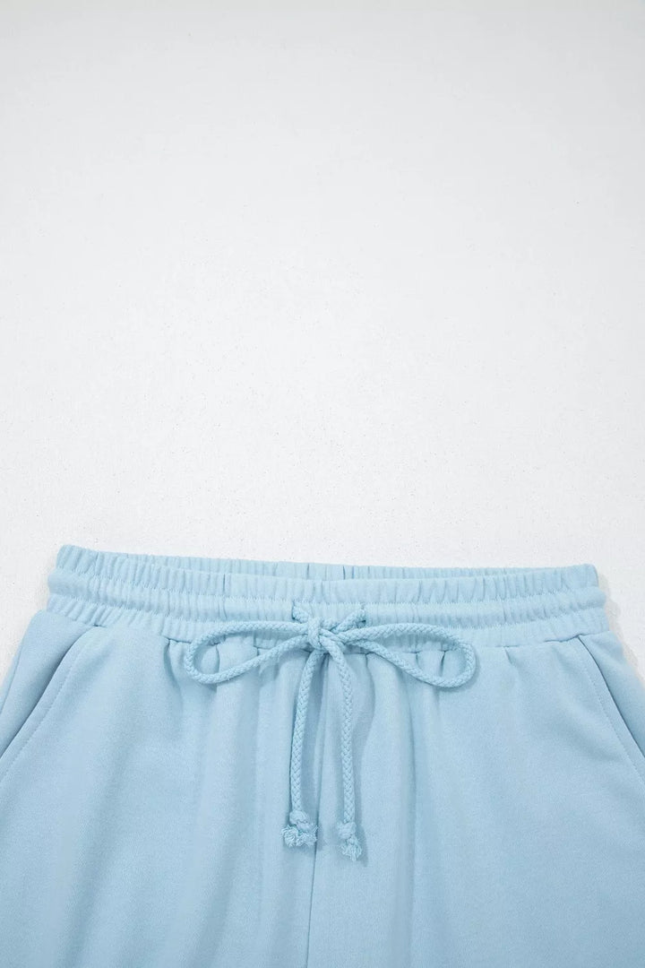 Solid Color Loose Tee Drawstring Shorts 2pcs Outfit Set