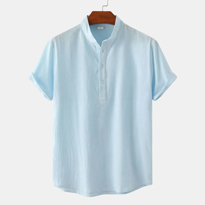 Men's Mandarin Collar Short Sleeve Henley Shirt