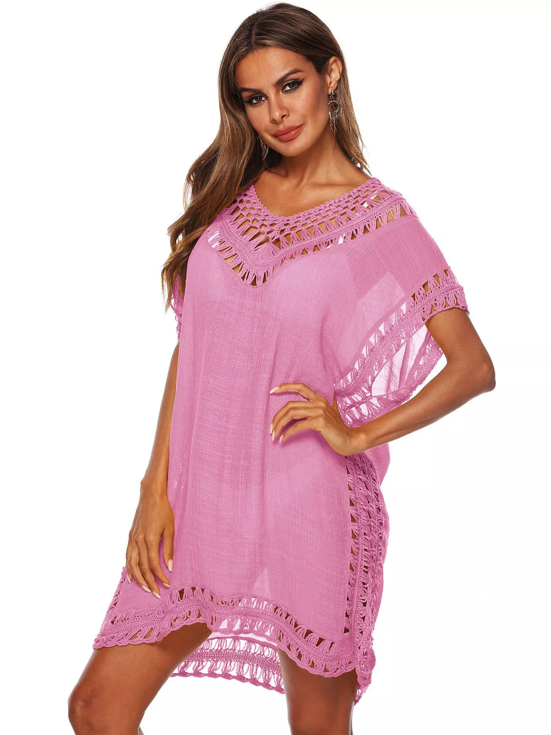 Crochet Trim V-Neck Cover-Up Dress