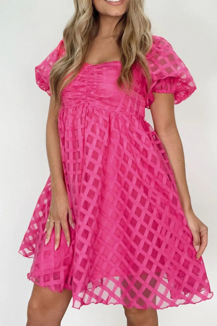Plaid Puff Sleeve Babydoll Dress