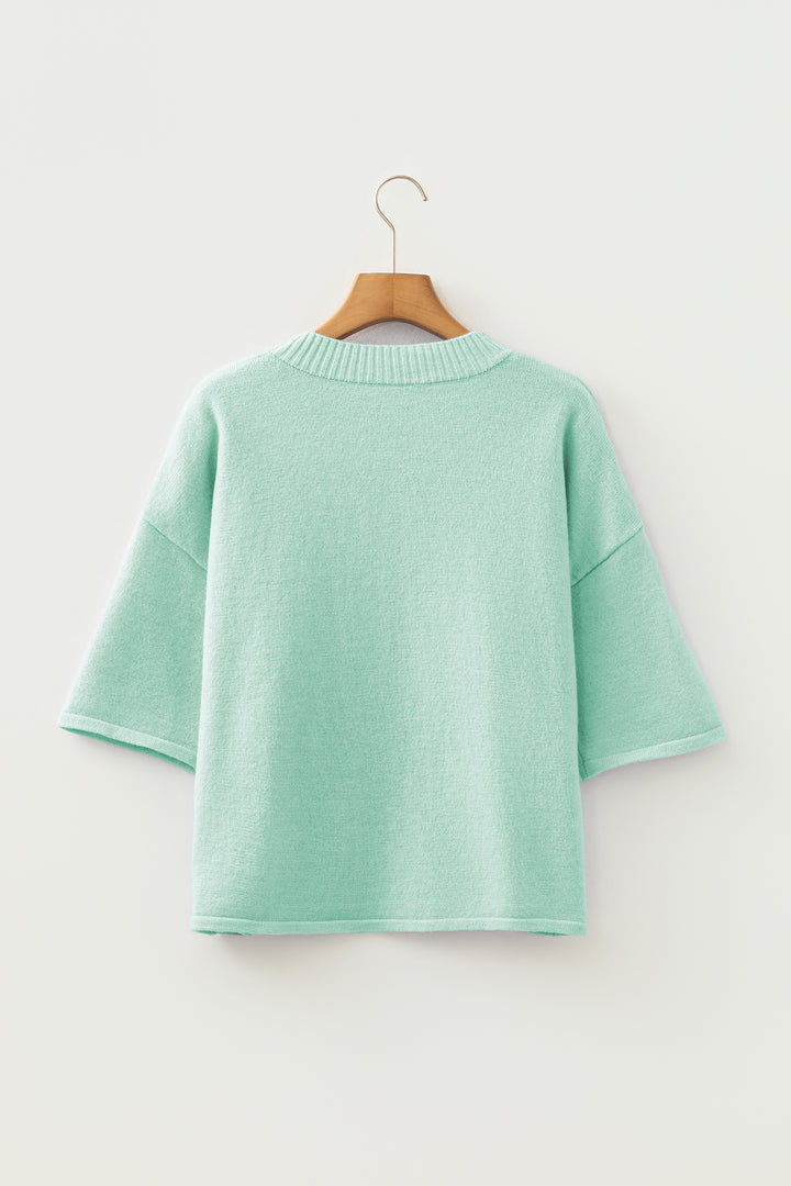 Moonlight Jade 3/4 Sleeve Boxy Knit Button Down Sweater Cardigan