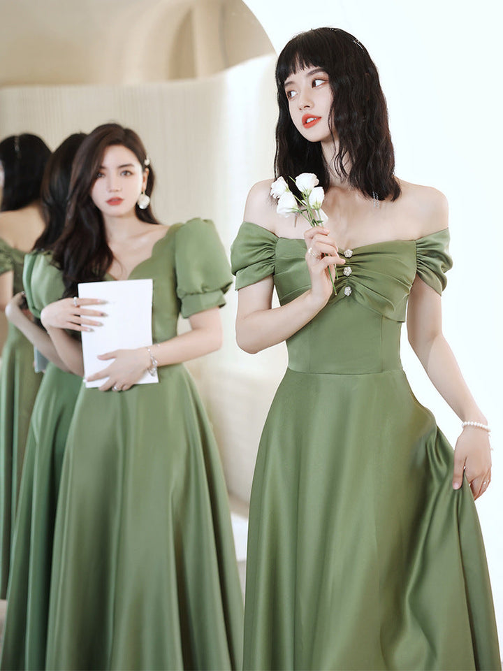 Avocado Green Sisters Group Dress Skirt Women Satin Spring