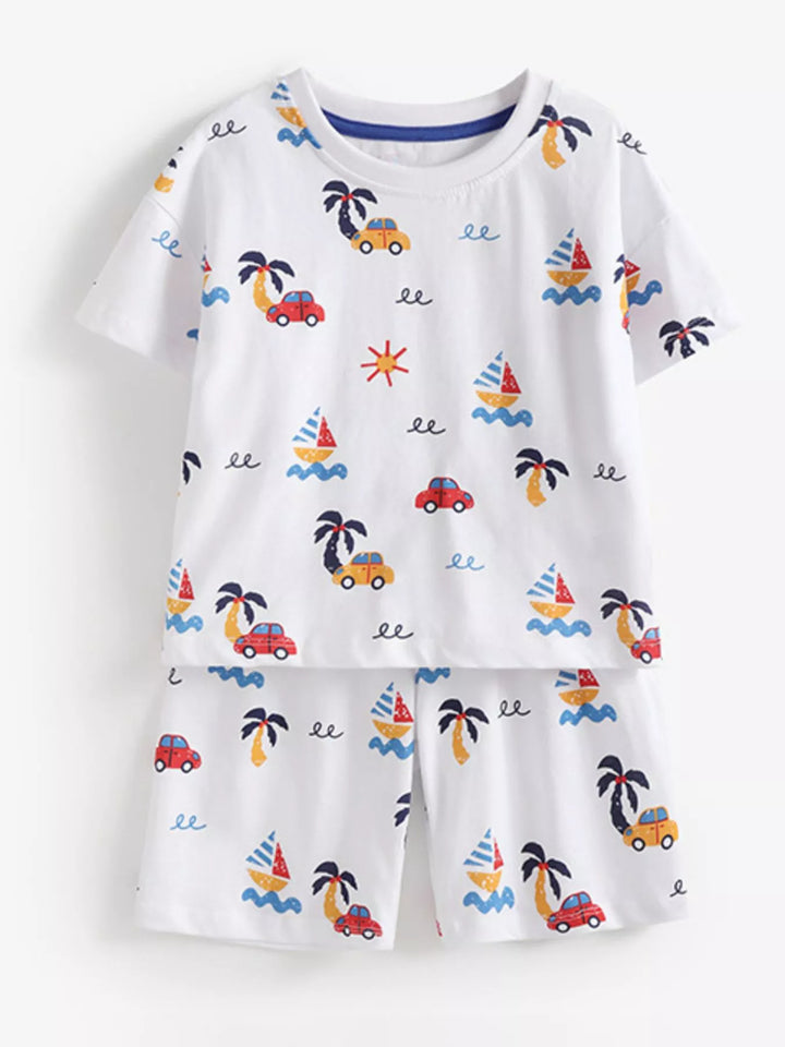Children's Printed Round Neck Tee and Shorts Set