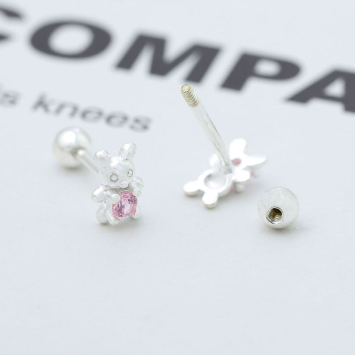 925 Sterling Silver Bear Stud Earrings