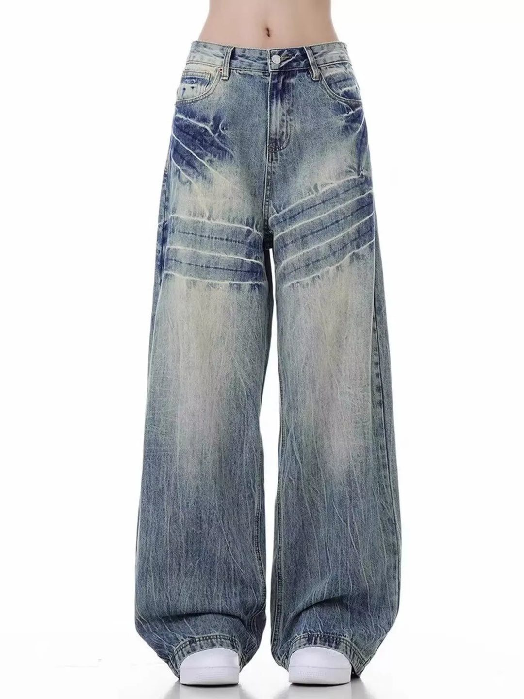 Men's Full Size Vintage Wash Wide Leg Jeans Plus Size
