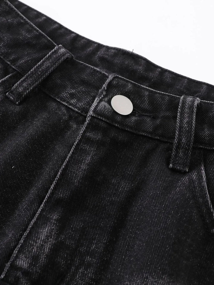 Men's Distressed Denim Shorts with Plaid Patches