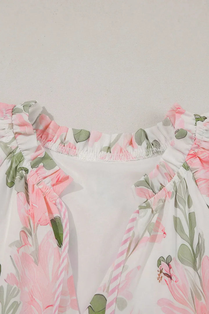 Floral Contrast Edge Layered Short Sleeve Mini Dress