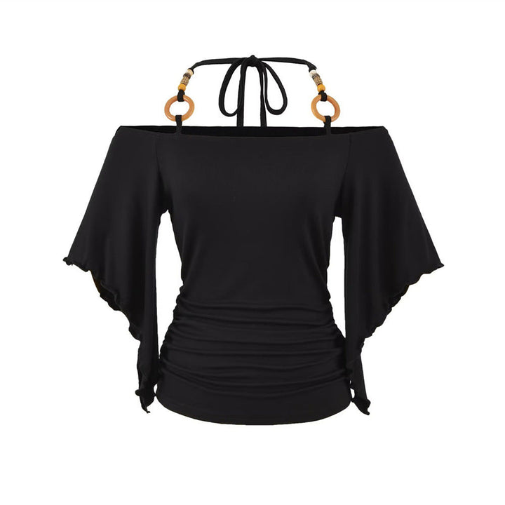 Women's Retro Off-the-Shoulder Beaded Halter Neck Top