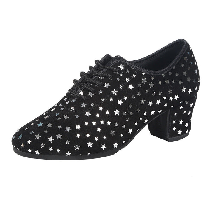 Outdoor Latin Dance Shoes With A Fabric Upper Star Design And Rubber Sole