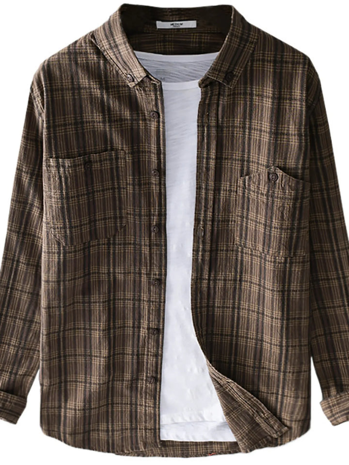 Men's Plus Size Button Up Long Sleeve Plaid Shirt