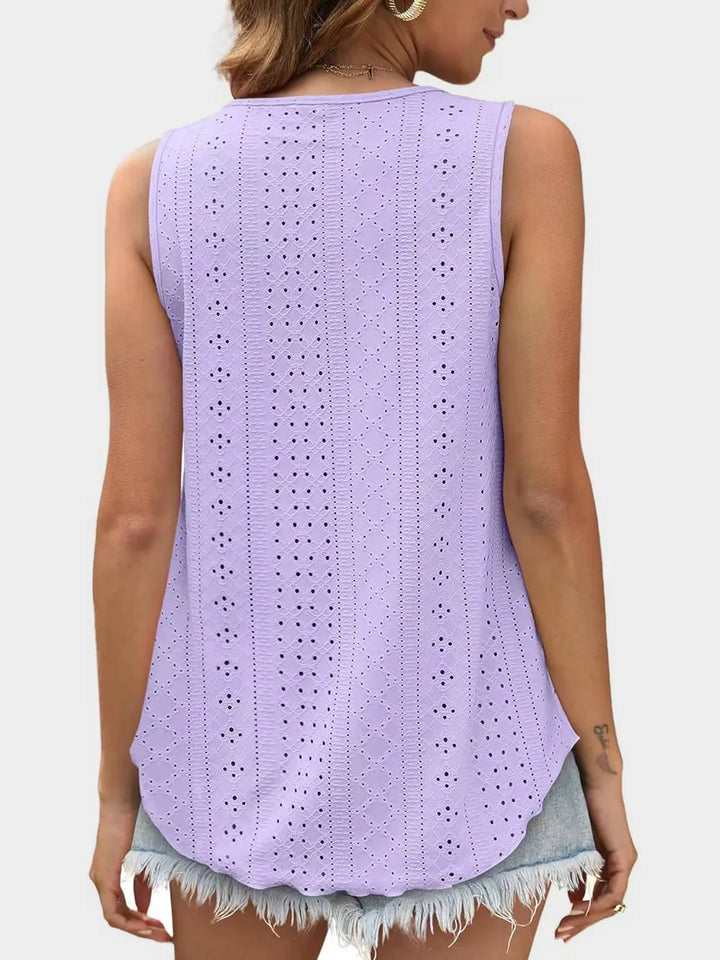 Florira Eyelet Round Neck Tank