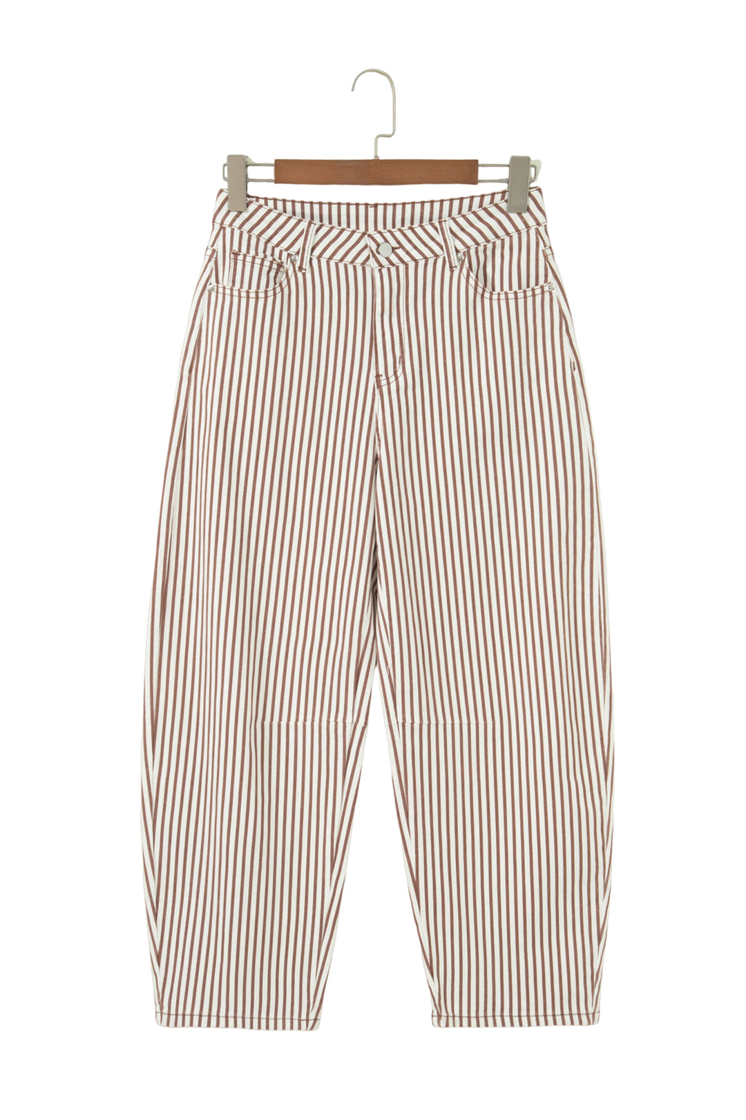 Brown Stripe Casual Barrel Jeans