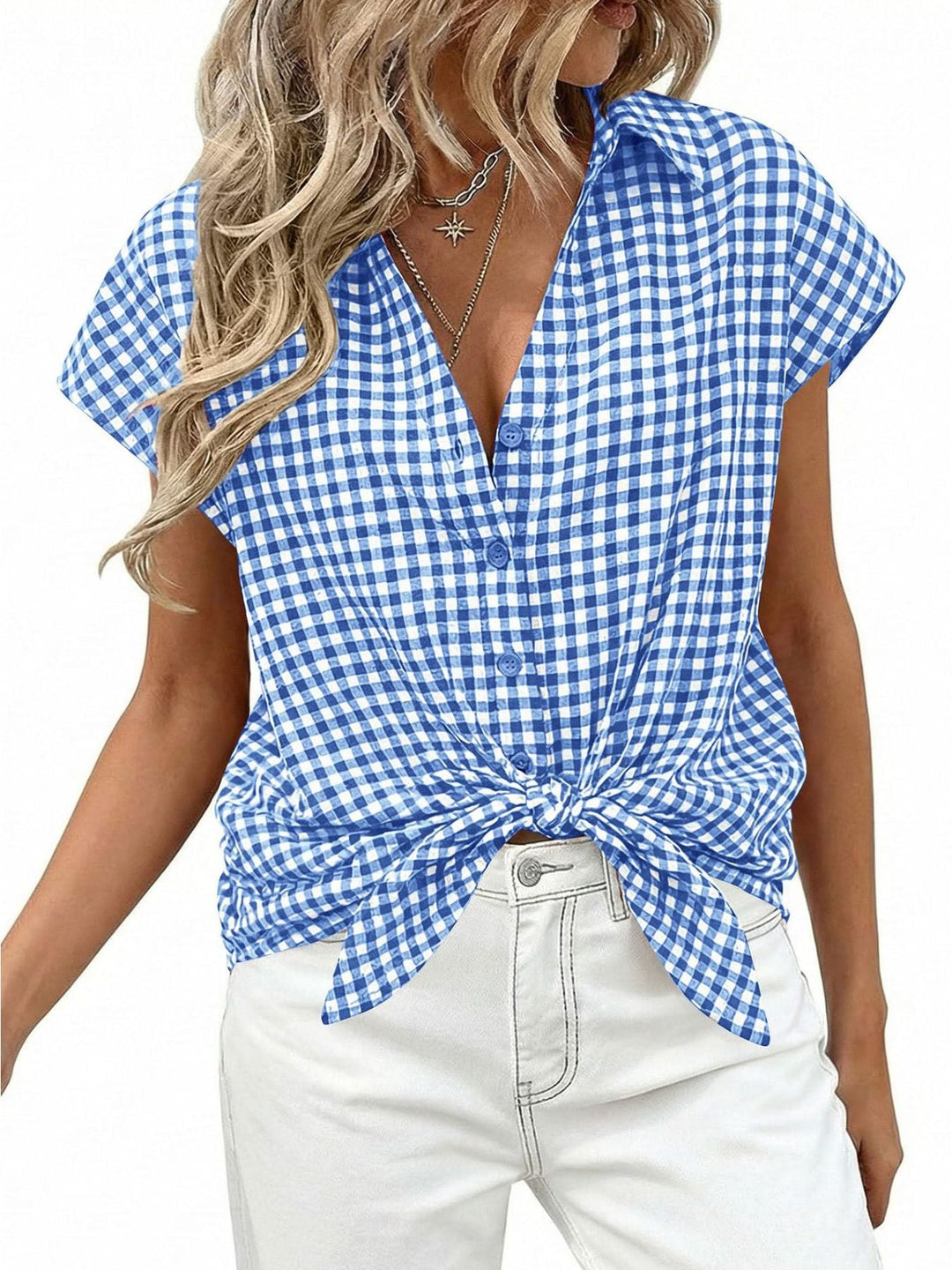 Gingham Print Button-Down Shirt