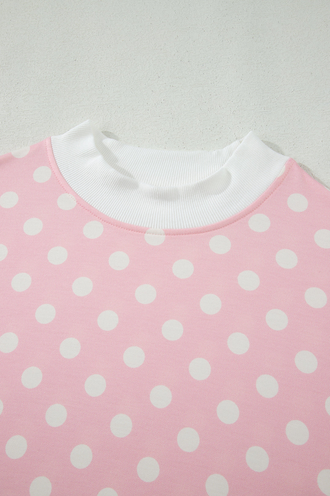Pink Polka Dot Print Mock Neck Short Sleeve Top Shift Pant Set