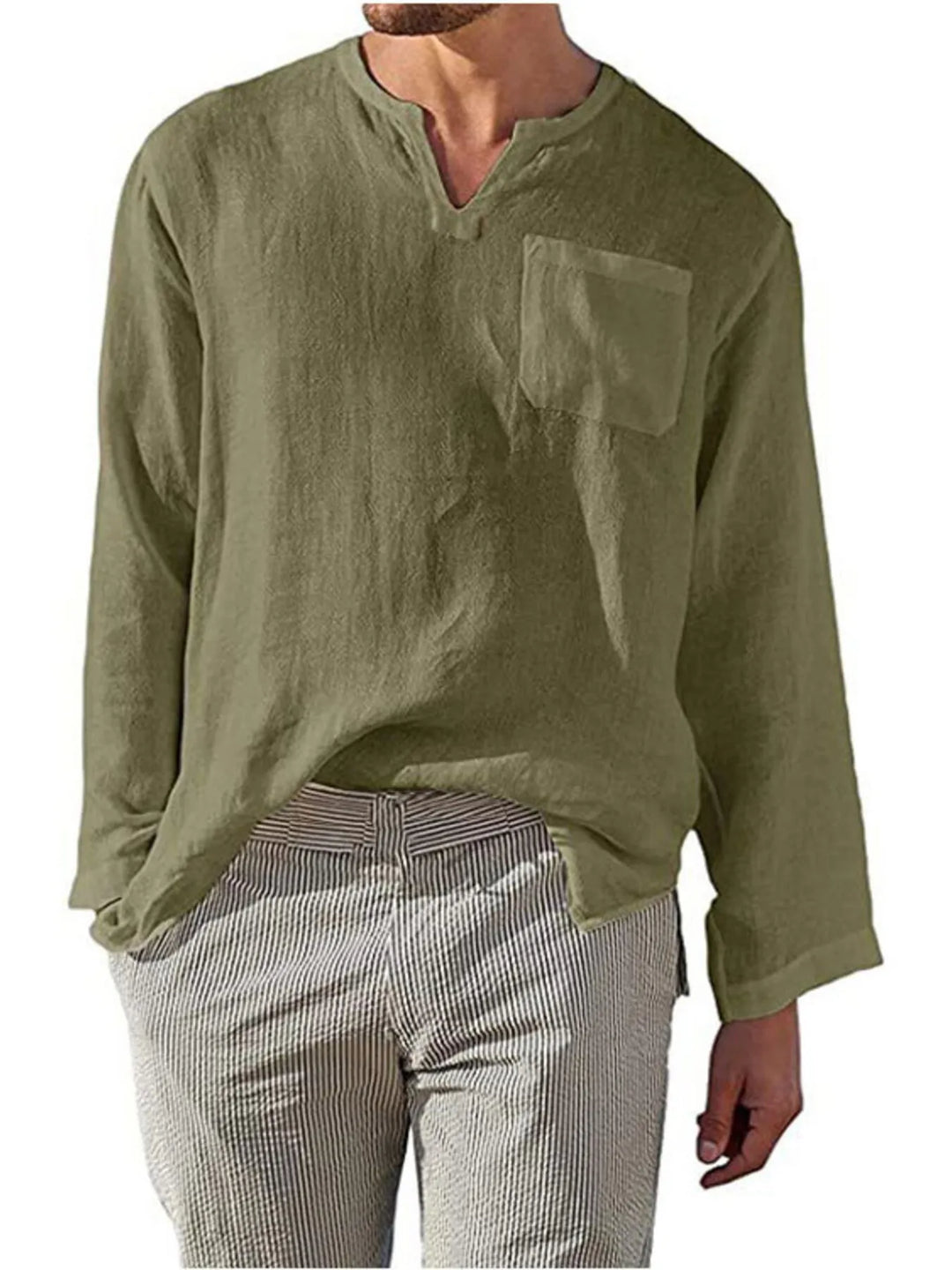 Men's Full Size Notched Long Sleeve Top Plus Size