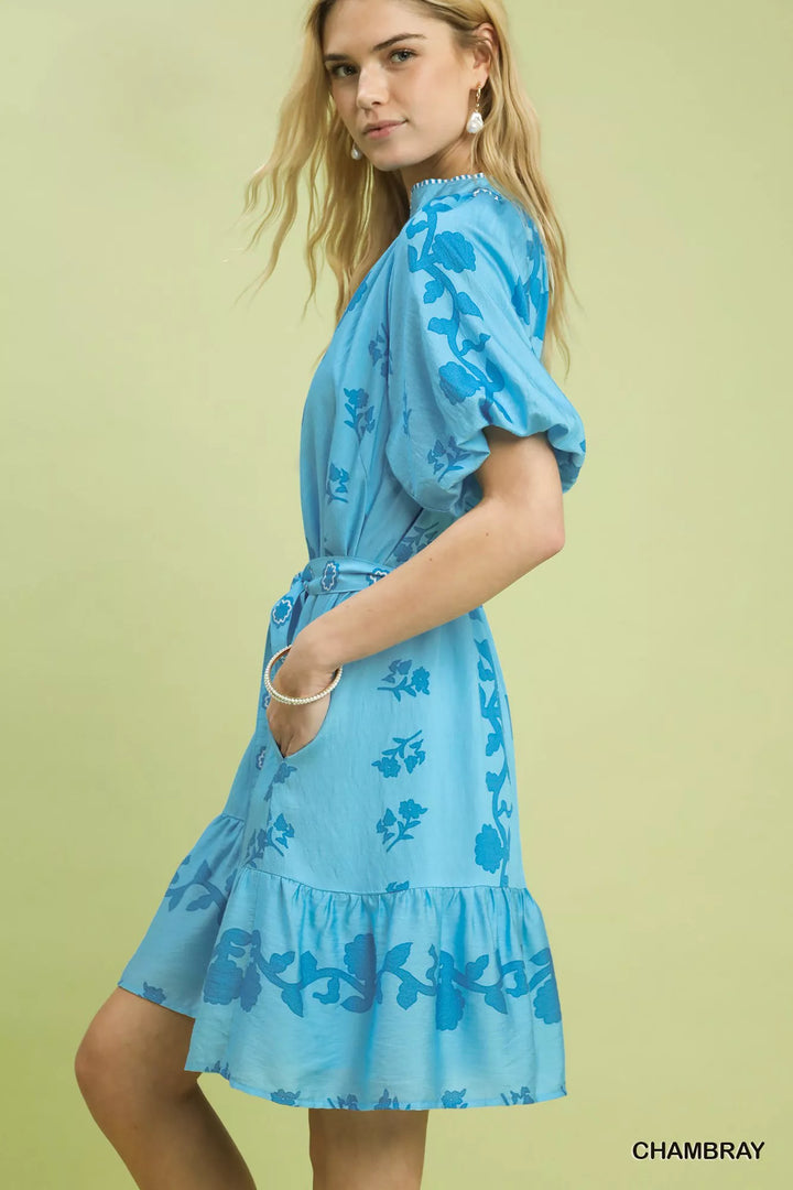 Umgee Floral Tie-Waist Boho Mini Dress