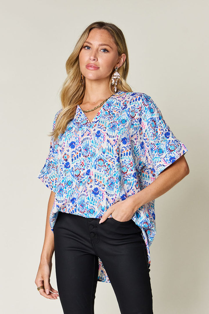 Printed V-Neck Short Sleeve Top