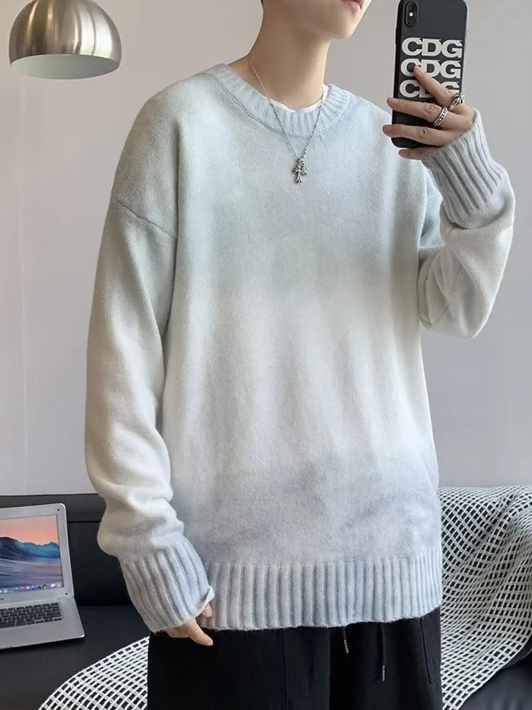 Men's Gradient Long Sleeve Knitted Sweater