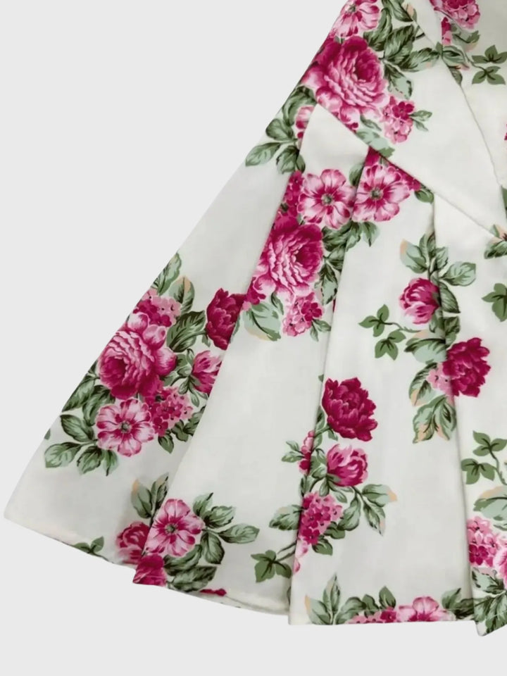 Pleated Floral Print Square Neck Mini Dress