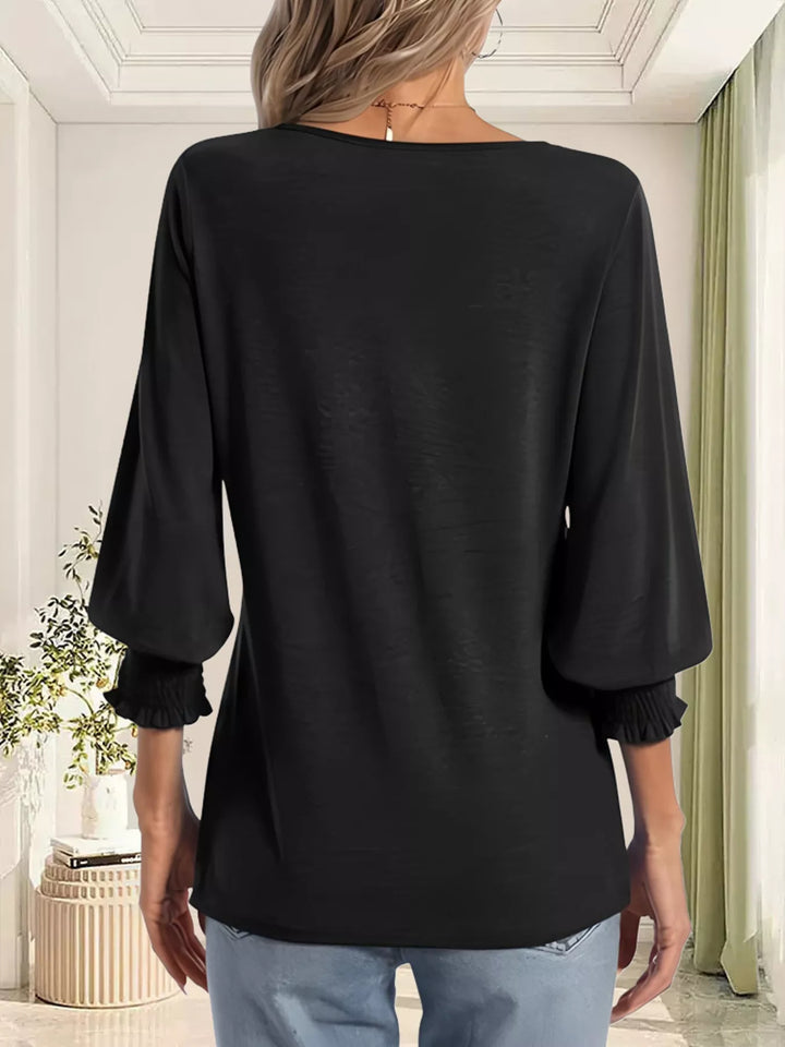 Full Size Notched 3/4 Sleeve Top Plus Size