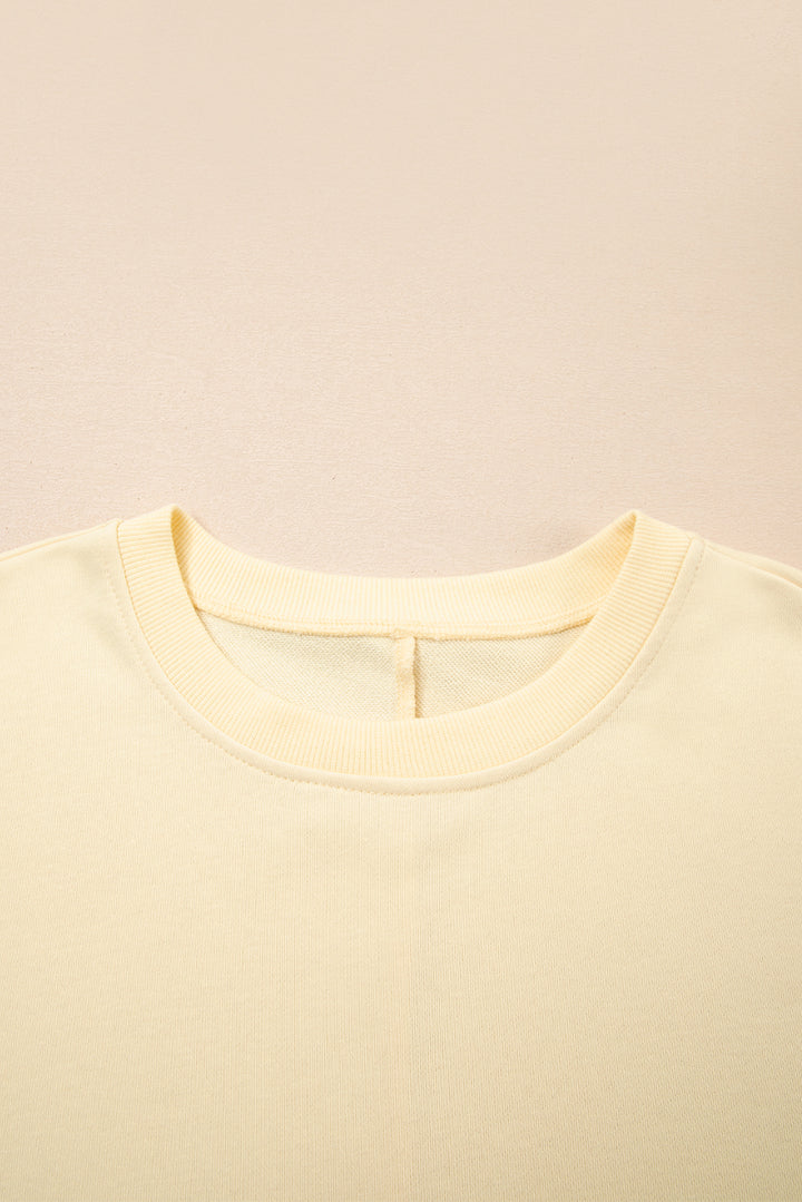 Apricot 2 in 1 Faux Two Piece Patchwork Round Neck Sweatshirt