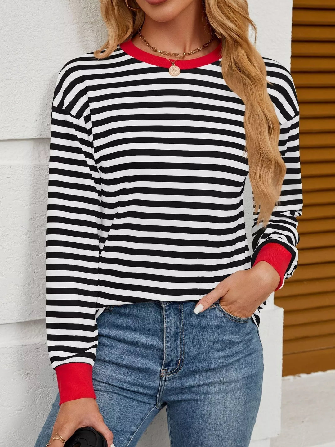 Striped Round Neck Long Sleeve T-Shirt
