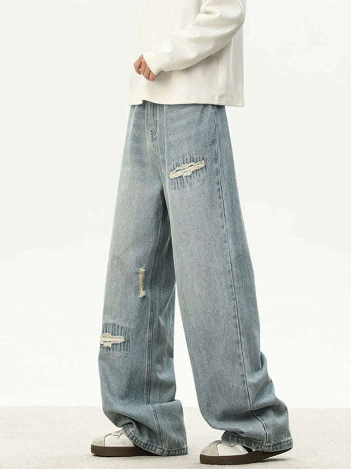 Men's Full Size Distressed Wash Loose Fit Jeans Plus Size