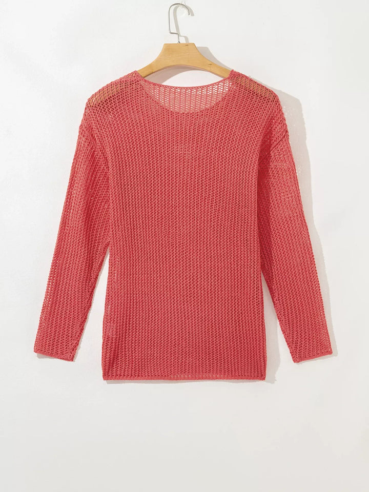 Crochet Hollow Out Long Sleeve Knit Top