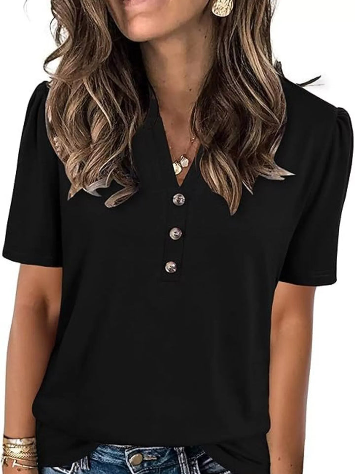 Full Size Notched Short Sleeve Blouse Plus Size