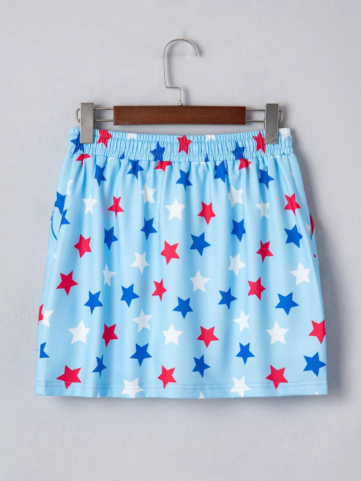 Patriotic Star Printed Beaded Drawstring Mini Skort