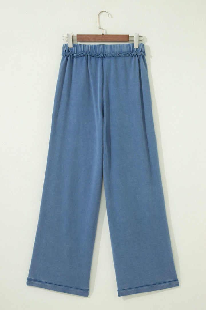 Ashleigh Blue Mineral Wash Drawstring Retro High Waist Wide Leg Western Pants