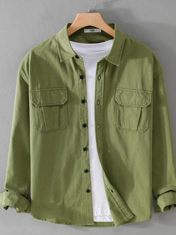 Men's Plus Size Button Down Shirt with Dual Chest Pockets