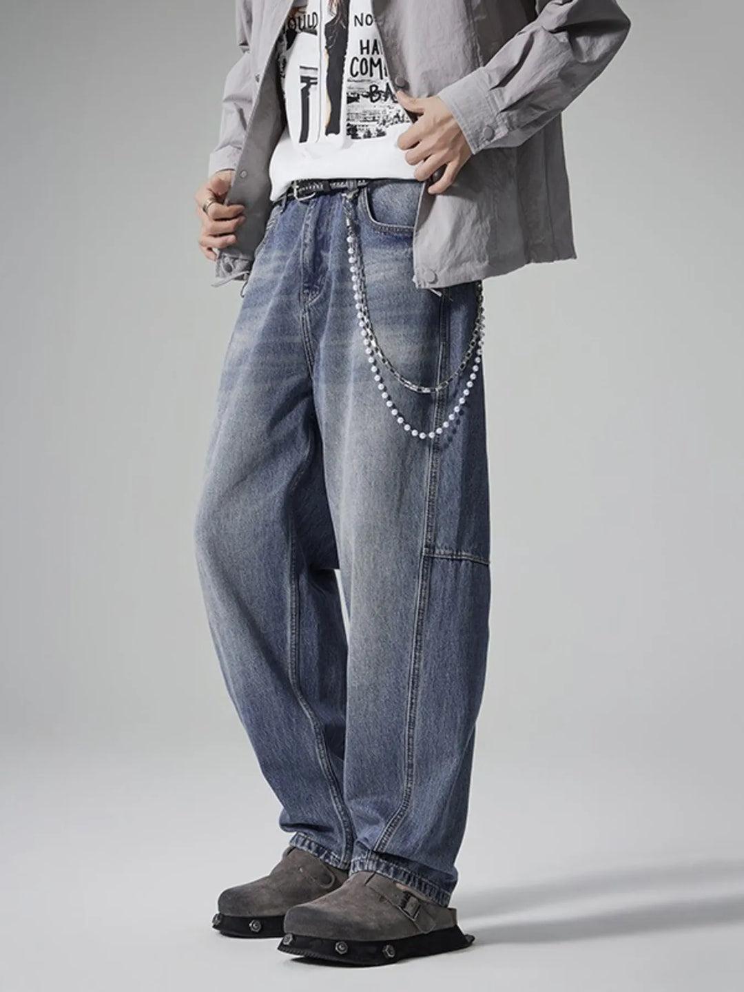 Men's Washed Relaxed Wide-Leg Jeans