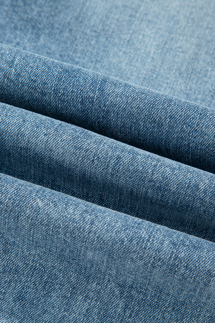 Myosotis Raw Hem Ripped Open Knee Fit Flare Jeans