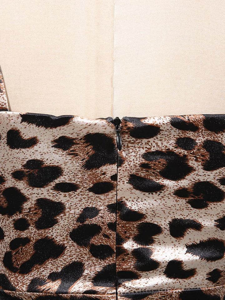 Leopard Print Bodycon Back Slit Midi Dress