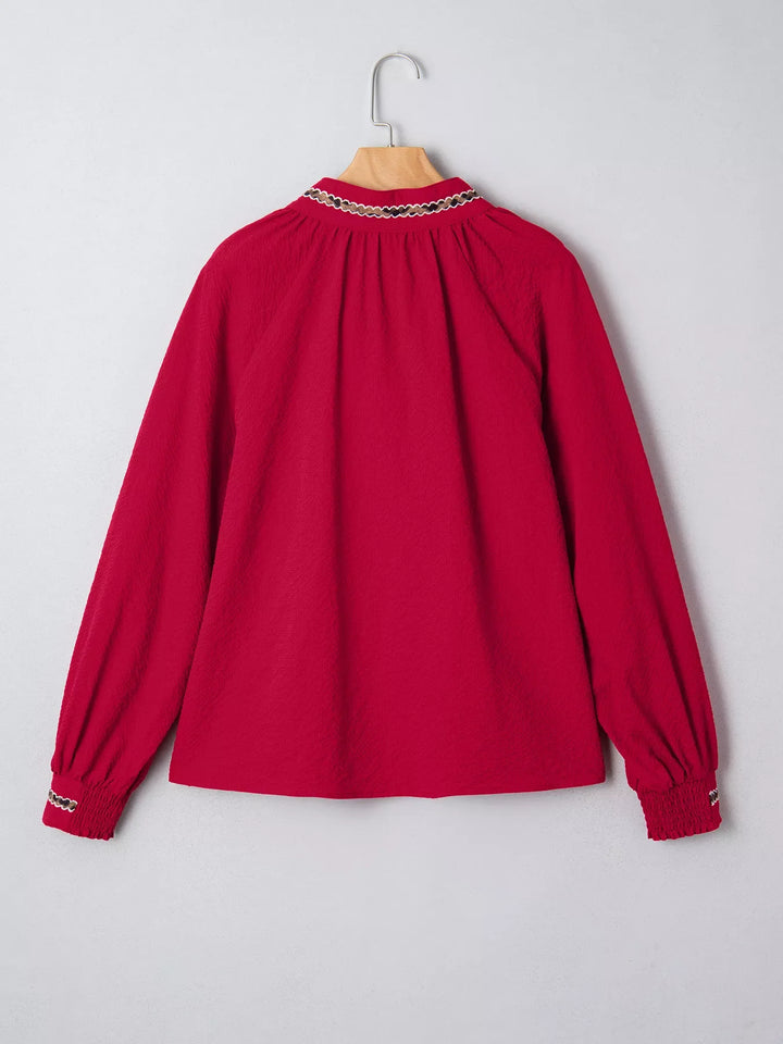 Leopard Notched Long Sleeve Blouse