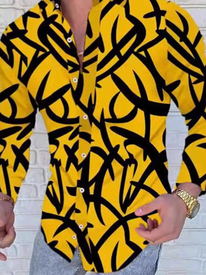 Men's Plus Size Printed Button Up Long Sleeve Shirt