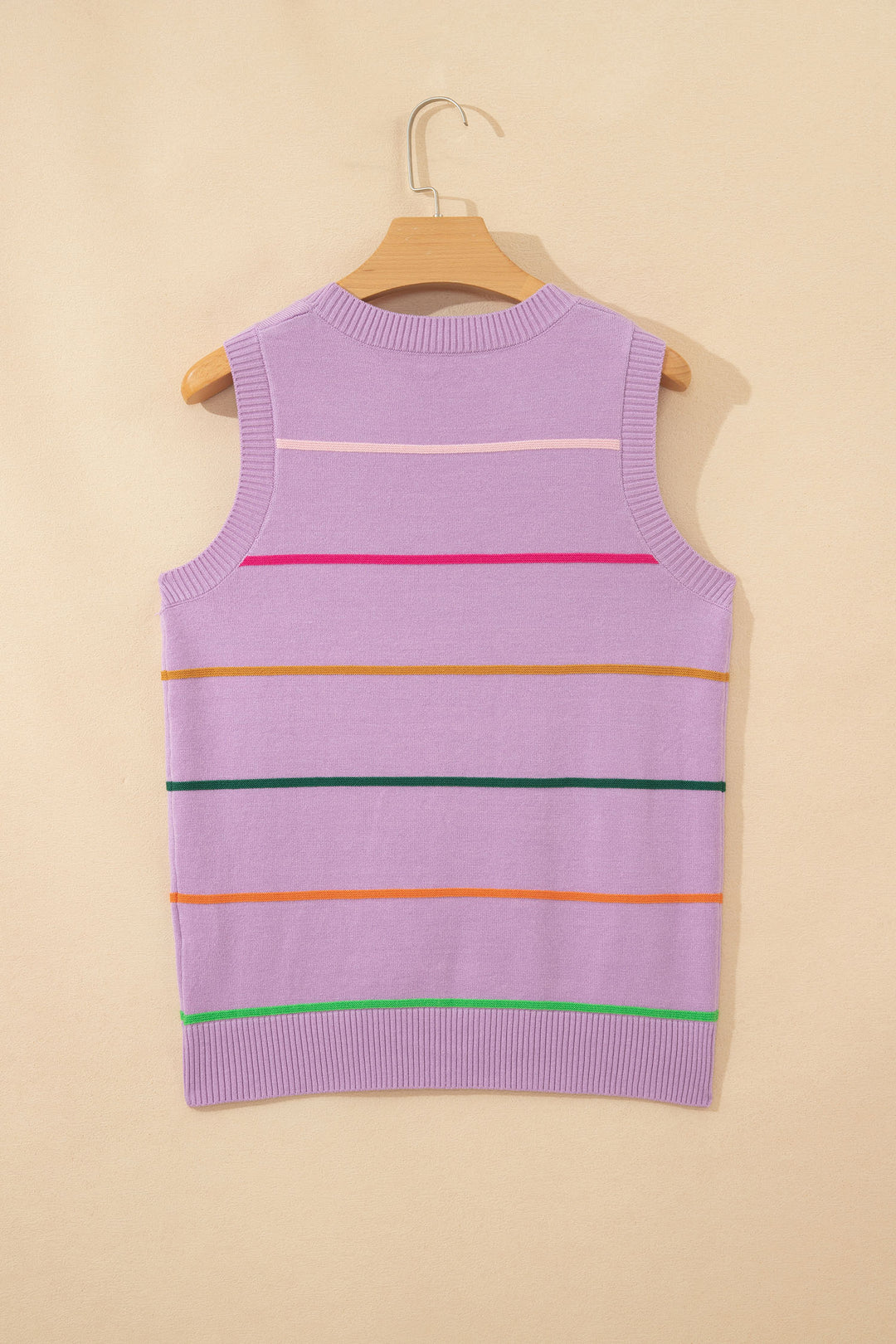 Purple Stripe Round Neck Knitted Sweater Tank
