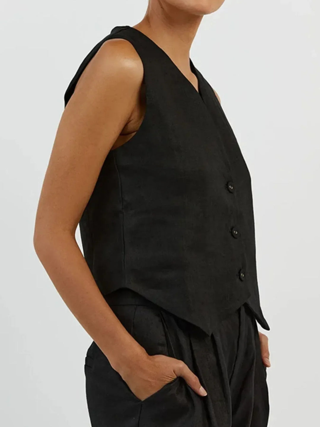 Full Size V-Neck Vest and Wide Leg Pants Set Plus Size