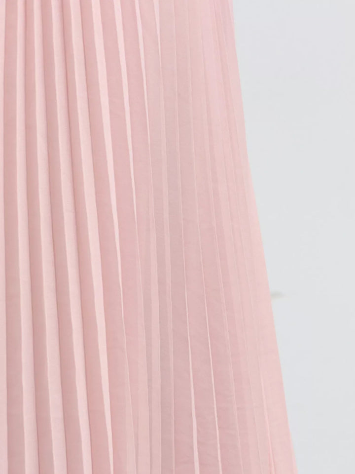 Frill Lapel Collar Top and Pleated Skirt Set
