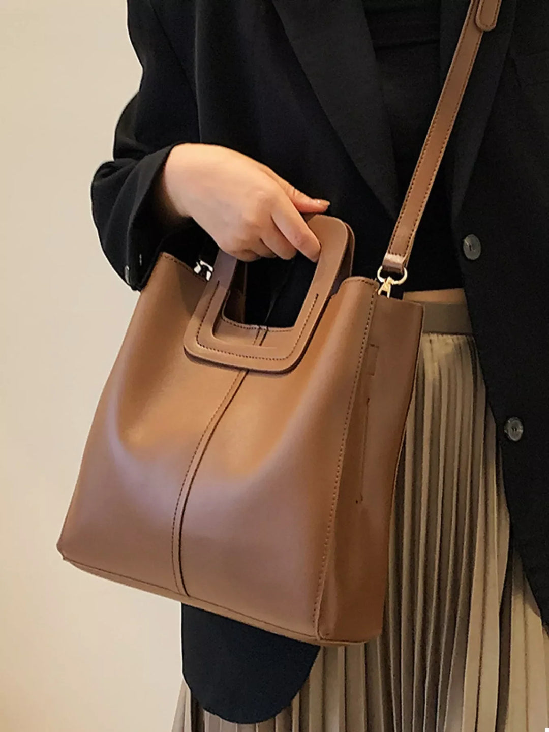 Square Handle PU Leather Crossbody Bag