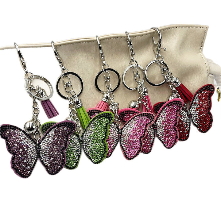 Diamond-Encrusted Butterfly Keychain Fashionable Tassel Bag Charm
