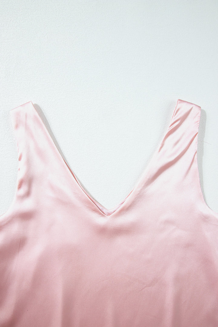 Pink Deep V Neck Loose Tank Top
