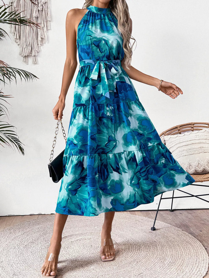 Floral Tie-Waist Tiered Midi Dress