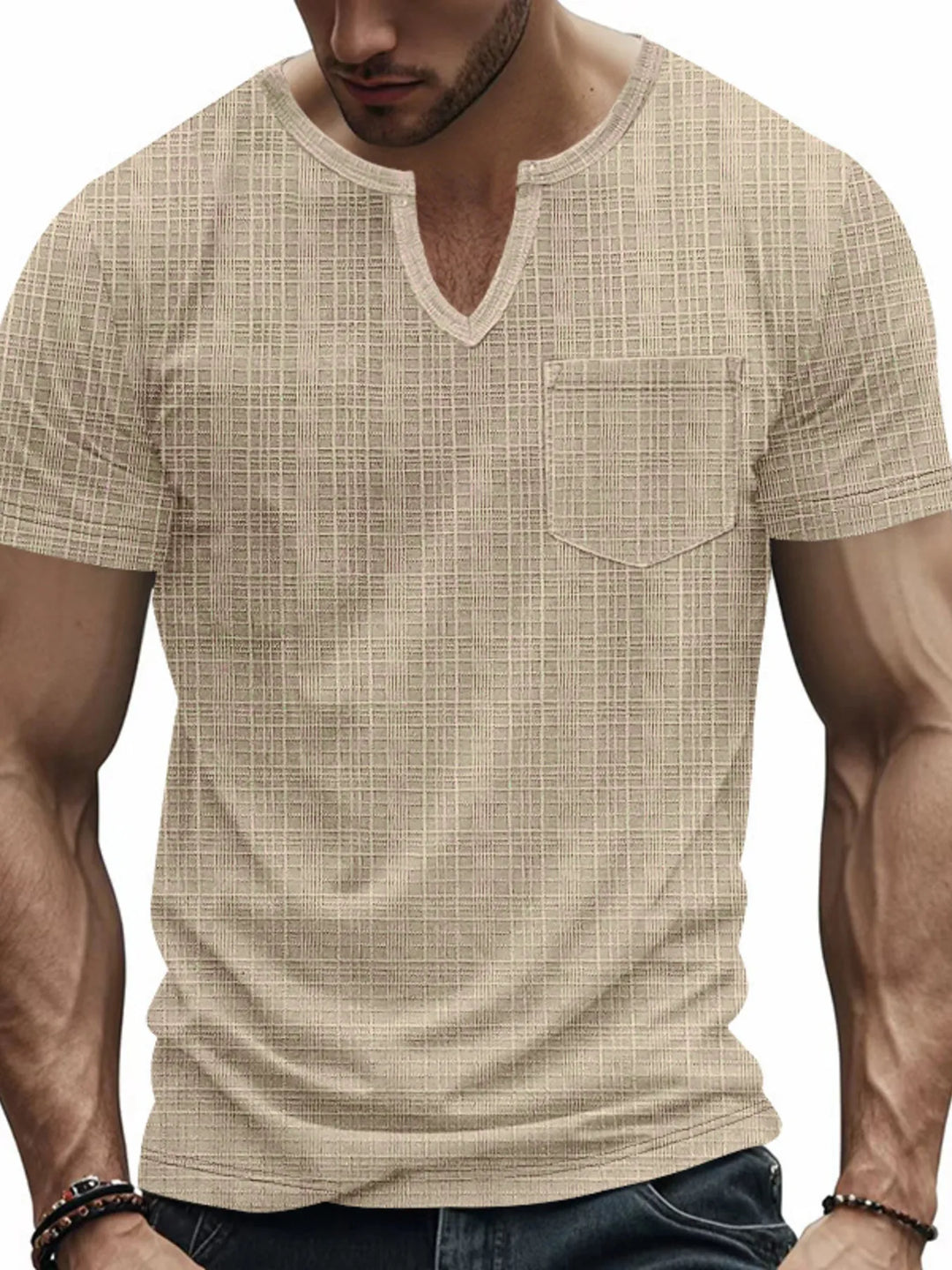 Men's Full Size Notched Short Sleeve T-Shirt Plus Size