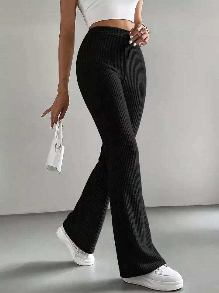 Ribbed Knit High Waist Flare Pants