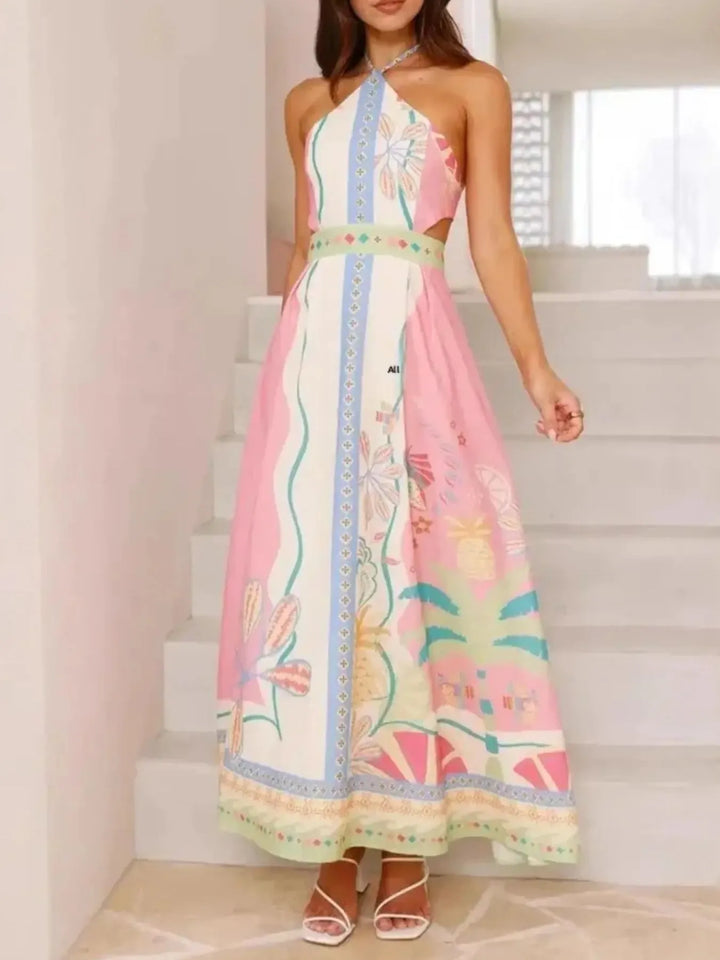 Halter Neck Printed Maxi Dress