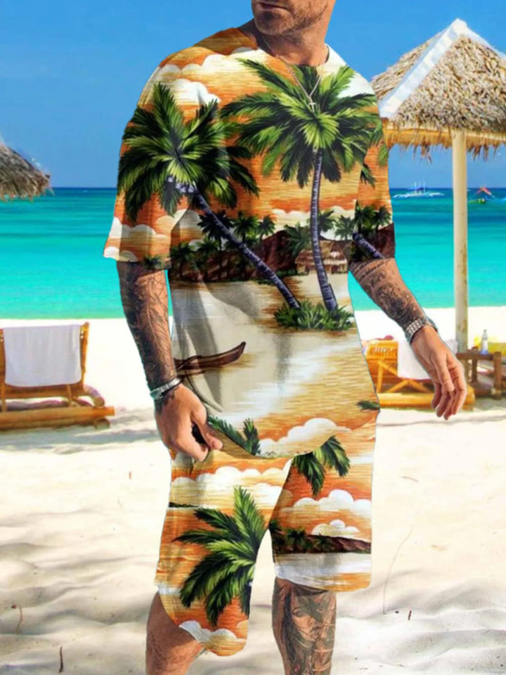 Men's Full Size Printed Short Sleeve Tee and Shorts Set Plus Size