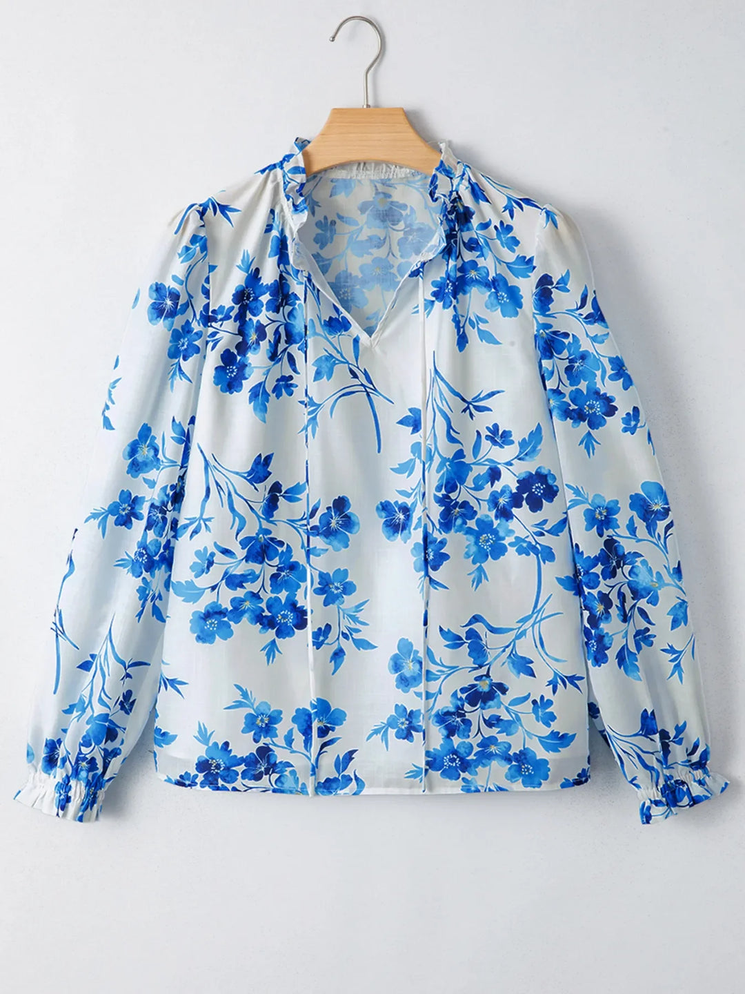 Floral Long Sleeve Tie Neck Blouse
