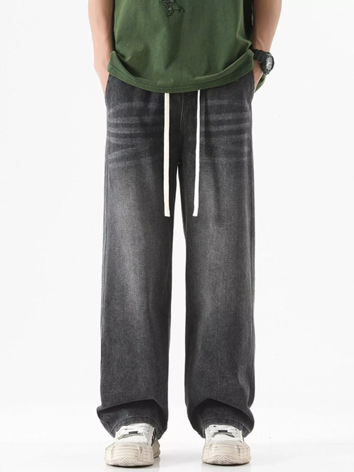 Men's Full Size Drawstring Wash Wide Leg Jeans Plus Size
